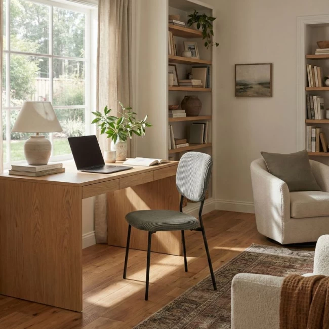 Καρέκλα τραπεζαρίας Kevin Megapap λαδί ύφασμα - μεταλλικό μαύρο πόδι 48x51x87εκ.