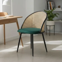 Καρέκλα τραπεζαρίας Jacob Megapap pe rattan - κυπαρισσί βελούδο - μεταλλικό μαύρο πόδι 52x50x77εκ.