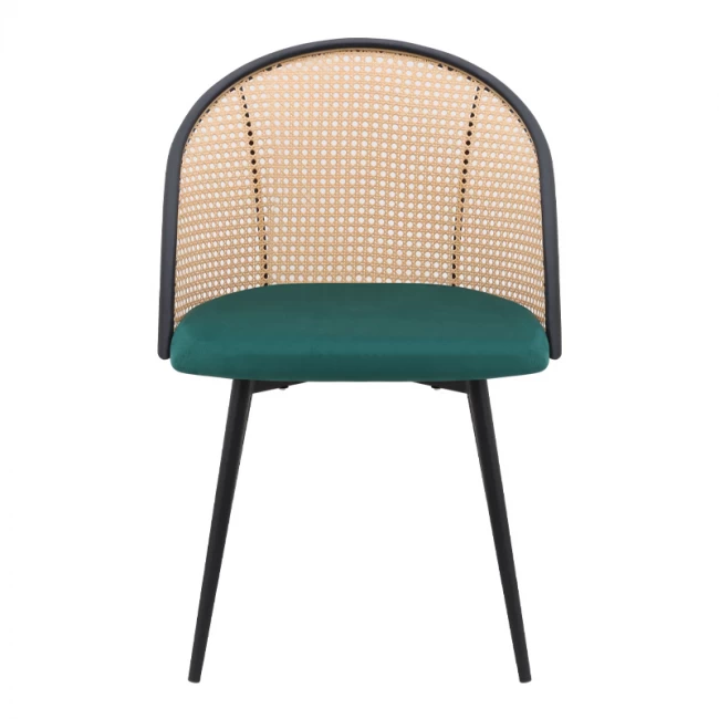 Καρέκλα τραπεζαρίας Jacob Megapap pe rattan - κυπαρισσί βελούδο - μεταλλικό μαύρο πόδι 52x50x77εκ.