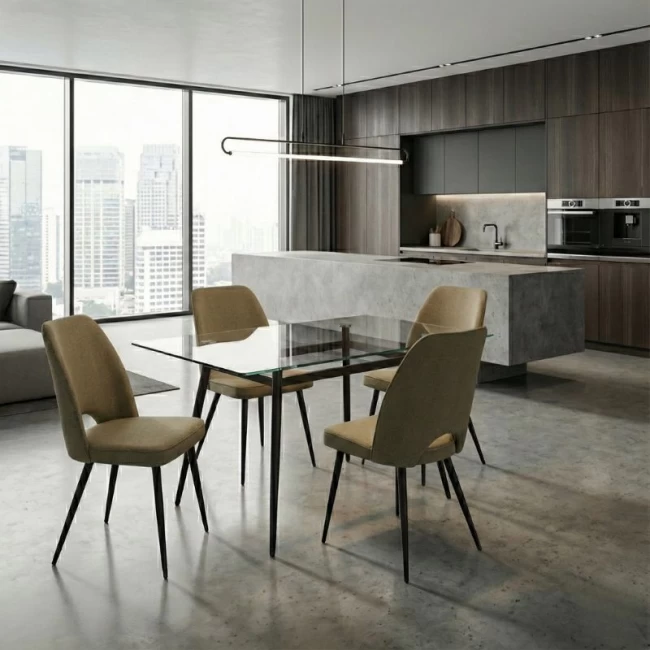 Καρέκλα τραπεζαρίας Christy Megapap λαδί ύφασμα - μεταλλικό μαύρο πόδι 47x59x90εκ.