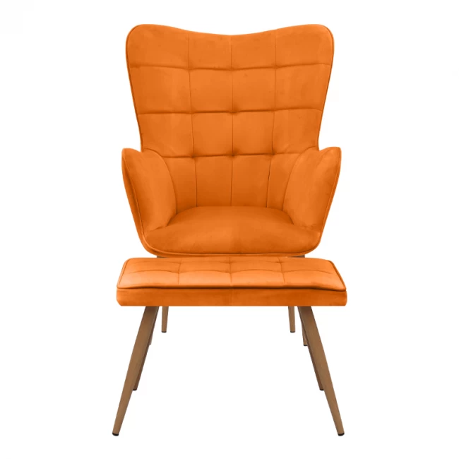 Πολυθρόνα - Μπερζέρα με υποπόδιο Lily Megapap κροκί βελούδο - μεταλλικό πόδι χρώμα φυσικό 70x62x98εκ.