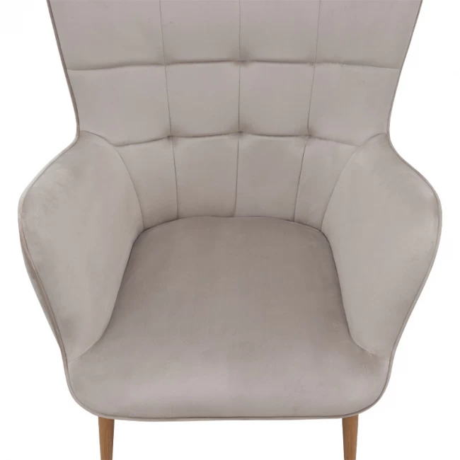 Πολυθρόνα - Μπερζέρα με υποπόδιο Lily Megapap μπεζ βελούδο - μεταλλικό πόδι χρώμα φυσικό 70x62x98εκ.