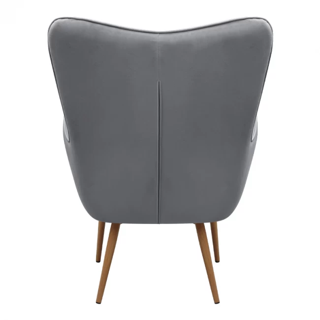 Πολυθρόνα - Μπερζέρα με υποπόδιο Lily Megapap γκρι βελούδο - μεταλλικό πόδι χρώμα φυσικό 70x62x98εκ.