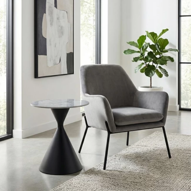 Τραπεζάκι βοηθητικό Logan Megapap sintered stone - μέταλλο χρώμα γκρι εφέ μαρμάρου - μαύρο Ø50x56εκ.