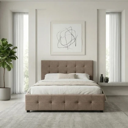 Κρεβάτι Iro Megapap υφασμάτινο με αποθηκευτικό χώρο χρώμα μπεζ - καφέ 160x200εκ.