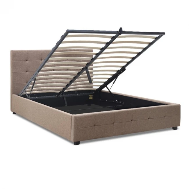 Κρεβάτι Iro Megapap υφασμάτινο με αποθηκευτικό χώρο χρώμα μπεζ - καφέ 160x200εκ.