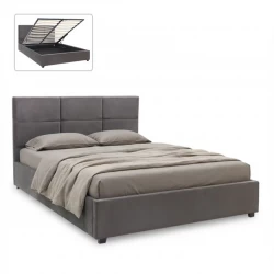 Κρεβάτι Kingston Megapap βελούδινο με αποθηκευτικό χώρο χρώμα ανθρακί 160x200εκ.