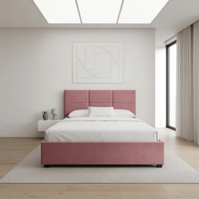 Κρεβάτι Kingston Megapap βελούδινο με αποθηκευτικό χώρο χρώμα σάπιο μήλο 160x200εκ.