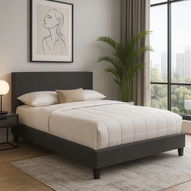 Κρεβάτι Flat Megapap υφασμάτινο χρώμα ανθρακί 150x200εκ.