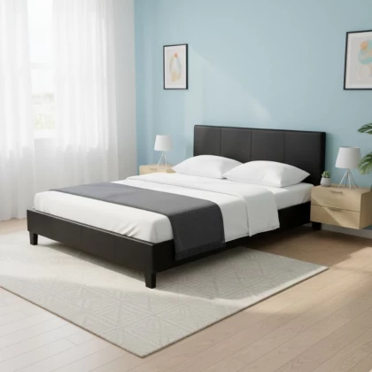 Κρεβάτι Flat Megapap από τεχνόδερμα χρώμα μαύρο ματ 140x190εκ. Κρεβάτι Flat Megapap από τεχνόδερμα χρώμα μαύρο ματ 140x190εκ.