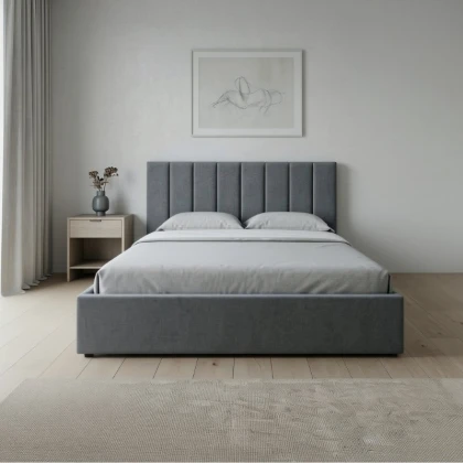 Κρεβάτι Renata Megapap υφασμάτινο με αποθηκευτικό χώρο χρώμα γκρι 150x200εκ.