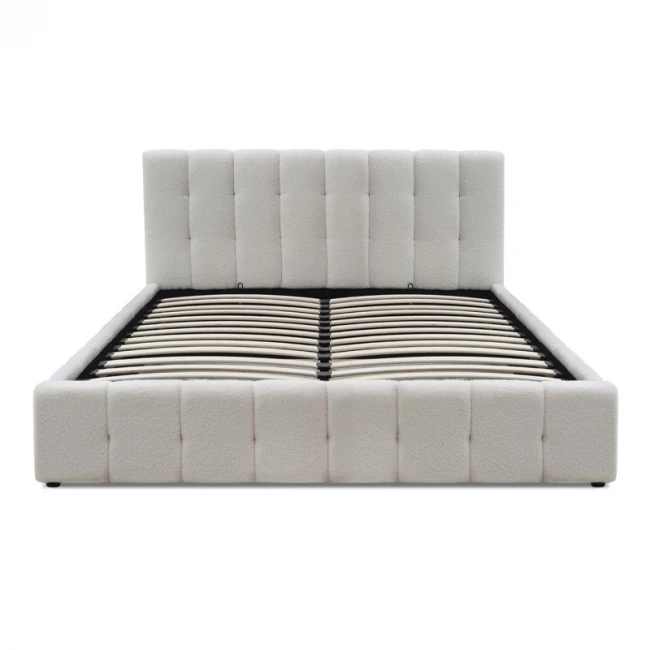 Κρεβάτι Norah Megapap μπουκλέ ύφασμα με αποθηκευτικό χώρο χρώμα ivory 160x200εκ.