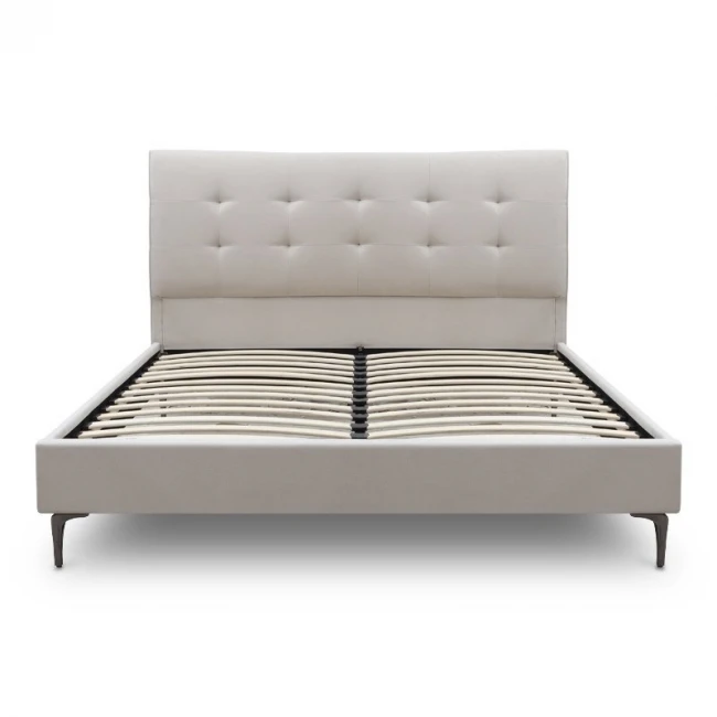 Κρεβάτι Mirel Megapap υφασμάτινο χρώμα ανοιχτό μπεζ 160x200εκ.