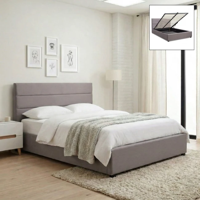 Κρεβάτι Olmo Megapap βελούδινο με αποθηκευτικό χώρο χρώμα γκρι 150x200εκ.