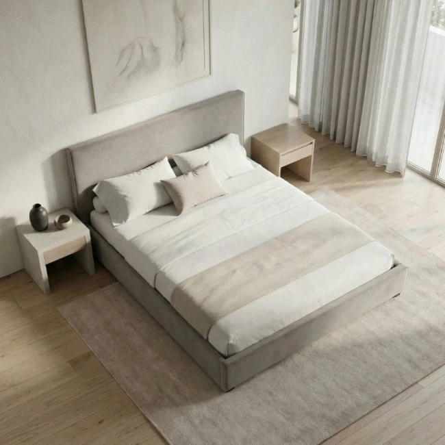 Κρεβάτι Verona Megapap υφασμάτινο με αποθηκευτικό χώρο χρώμα γκρι - μπεζ 160x200εκ.