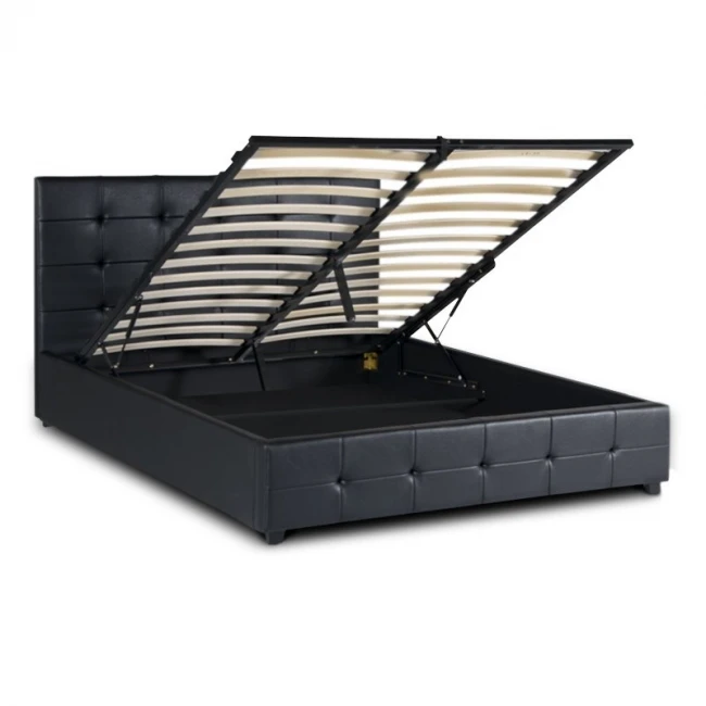 Κρεβάτι Iro Megapap από τεχνόδερμα με αποθηκευτικό χώρο χρώμα μαύρο 150x200εκ.