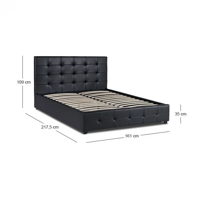 Κρεβάτι Iro Megapap από τεχνόδερμα με αποθηκευτικό χώρο χρώμα μαύρο 150x200εκ.
