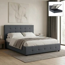 Κρεβάτι Iro Megapap υφασμάτινο με αποθηκευτικό χώρο χρώμα ανθρακί 150x200εκ.