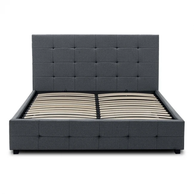 Κρεβάτι Iro Megapap υφασμάτινο με αποθηκευτικό χώρο χρώμα ανθρακί 150x200εκ.