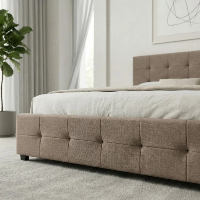 Κρεβάτι Iro Megapap υφασμάτινο με αποθηκευτικό χώρο χρώμα μπεζ - καφέ 150x200εκ.