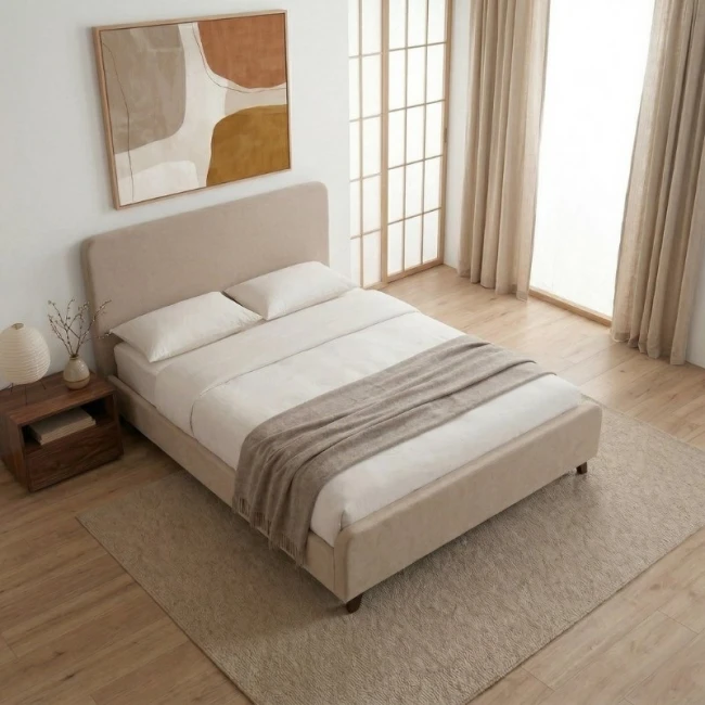 Κρεβάτι Ovelia Megapap υφασμάτινο χρώμα μπεζ 140x190εκ.