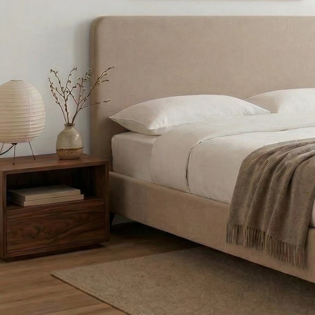Κρεβάτι Ovelia Megapap υφασμάτινο χρώμα μπεζ 140x190εκ.