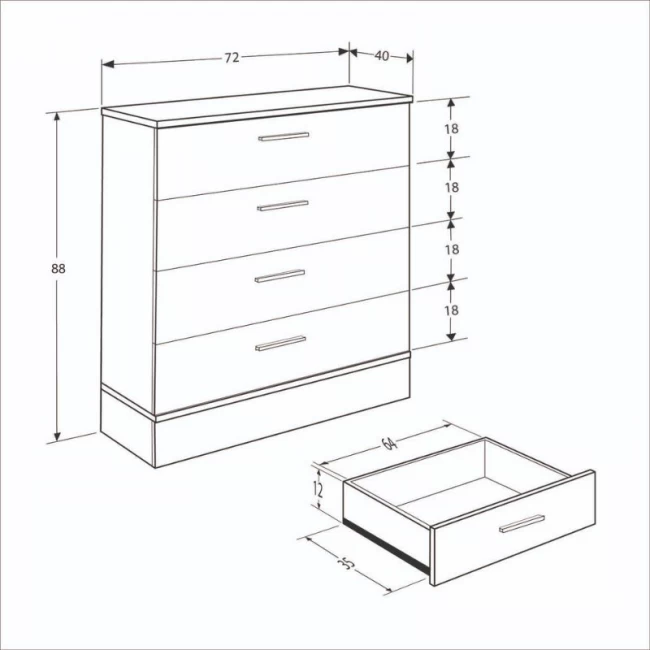 Συρταριέρα μελαμίνης Base Megapap χρώμα oak - λευκό 72x40x88εκ.