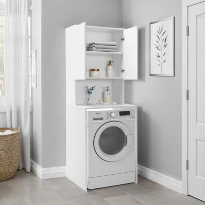 Έπιπλο πλυντηρίου Ceza Megapap χρώμα λευκό 65x60x182εκ. Έπιπλο πλυντηρίου Ceza Megapap χρώμα λευκό 65x60x182εκ.