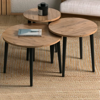 Τραπεζάκι σαλονιού σετ 3 τμχ Roma Megapap χρώμα oak Φ60x46εκ. Τραπεζάκι σαλονιού σετ 3 τμχ Roma Megapap χρώμα oak Φ60x46εκ.