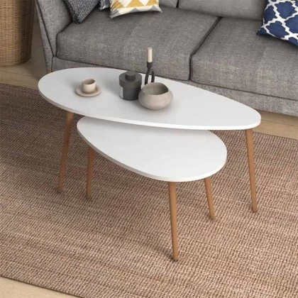 Βοηθητικά τραπεζάκια Elips Megapap χρώμα λευκό 116x46x46εκ.