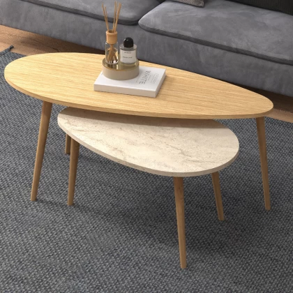 Τραπεζάκι σαλονιού σετ 2 τμχ Elips Megapap χρώμα oak - travertine 116x46x46εκ. Τραπεζάκι σαλονιού σετ 2 τμχ Elips Megapap χρώμα oak - travertine 116x46x46εκ.
