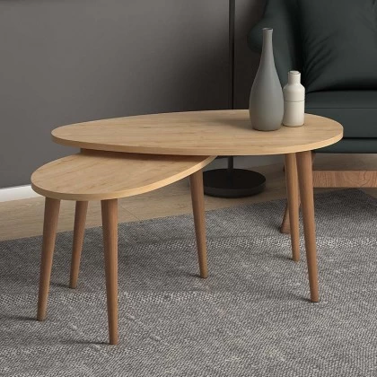 Σετ τραπεζάκια σαλονιού Spline Megapap 2 τμχ. χρώμα oak 80x40x46εκ. Σετ τραπεζάκια σαλονιού Spline Megapap 2 τμχ. χρώμα oak 80x40x46εκ.