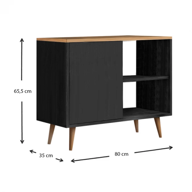Κονσόλα - μπουφές μελαμίνης Luce Megapap χρώμα μαύρο antique - oak 80x35x66εκ.