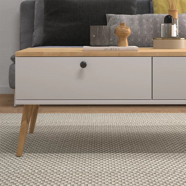 Τραπεζάκι σαλονιού Alis Megapap χρώμα λευκό - oak 110x50x40εκ.