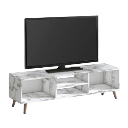 Έπιπλο τηλεόρασης Loren Megapap χρώμα λευκό εφέ μαρμάρου 120x30x40εκ.