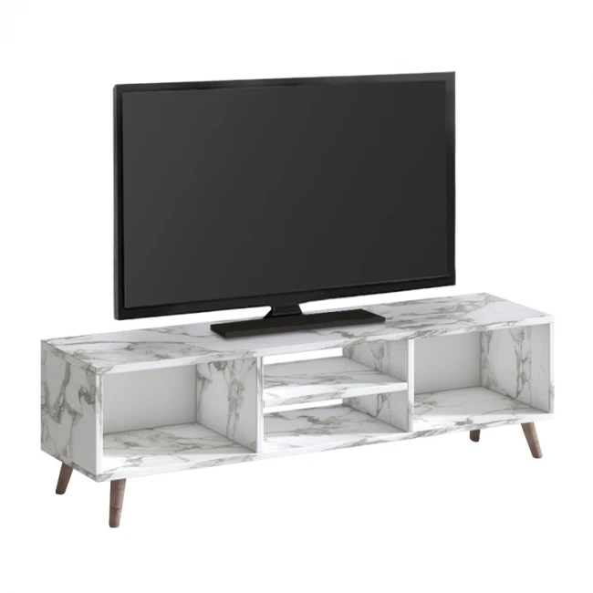 Έπιπλο τηλεόρασης Loren Megapap χρώμα λευκό εφέ μαρμάρου 120x30x40εκ.