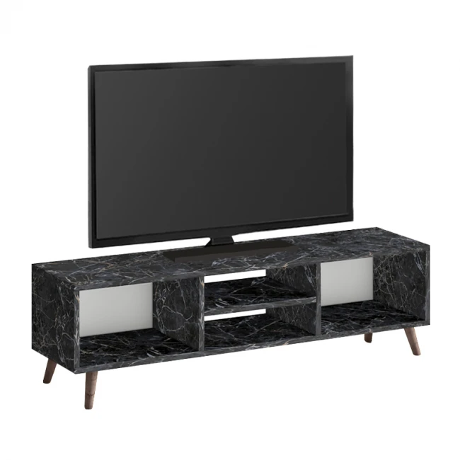 Έπιπλο τηλεόρασης Loren Megapap χρώμα μαύρο εφέ μαρμάρου 120x30x40εκ.