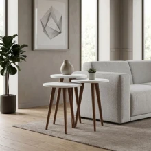 Τραπεζάκι βοηθητικό σετ 3 τμχ Cruz Megapap χρώμα λευκό Ø33x46εκ.