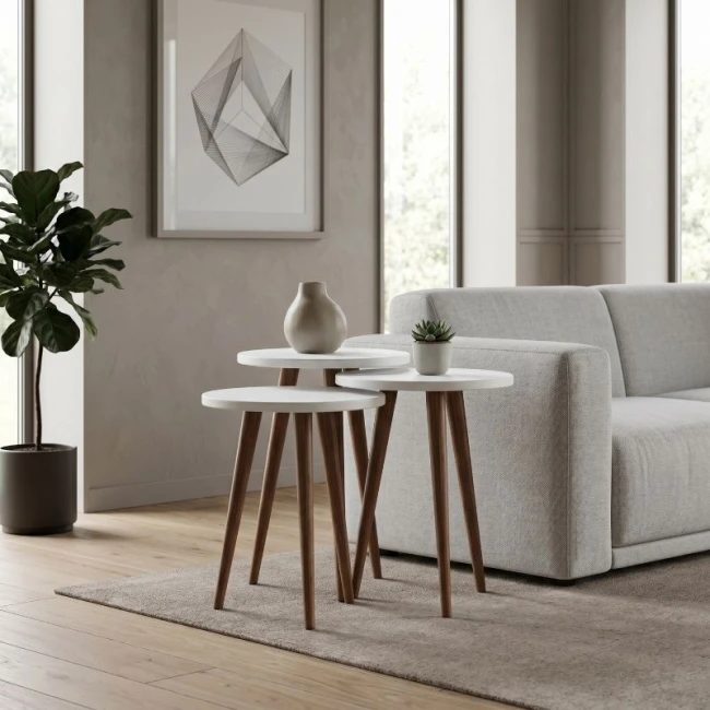 Τραπεζάκι βοηθητικό σετ 3 τμχ Cruz Megapap χρώμα λευκό Ø33x46εκ.