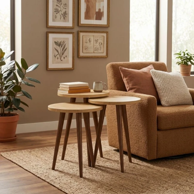 Τραπεζάκι βοηθητικό σετ 3 τμχ Cruz Megapap χρώμα sapphire oak Ø33x46εκ.