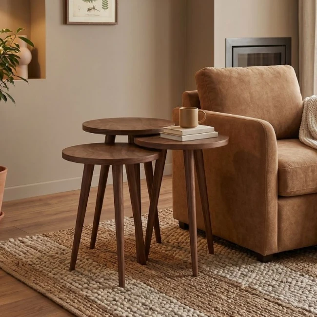 Τραπεζάκι βοηθητικό σετ 3 τμχ Cruz Megapap χρώμα καρυδί Ø33x46εκ.