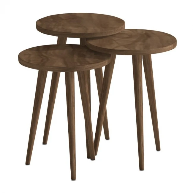 Τραπεζάκι βοηθητικό σετ 3 τμχ Cruz Megapap χρώμα καρυδί Ø33x46εκ.