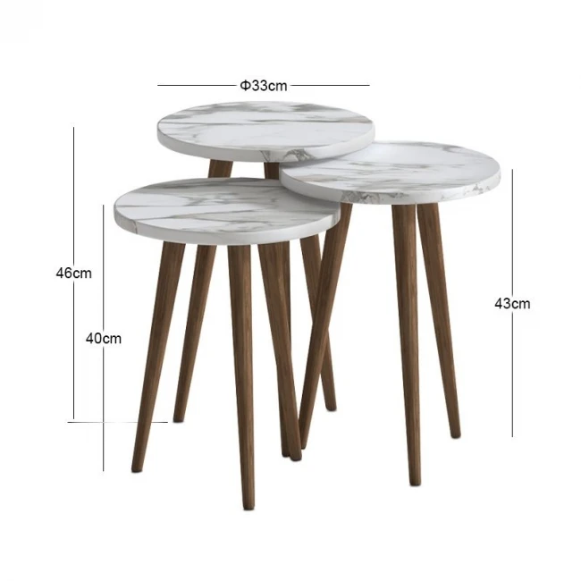 Τραπεζάκι βοηθητικό σετ 3 τμχ Cruz Megapap χρώμα λευκό εφέ μαρμάρου Ø33x46εκ.