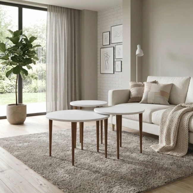 Τραπεζάκι σαλονιού σετ 3 τμχ Nola Megapap χρώμα λευκό Ø60x46εκ.