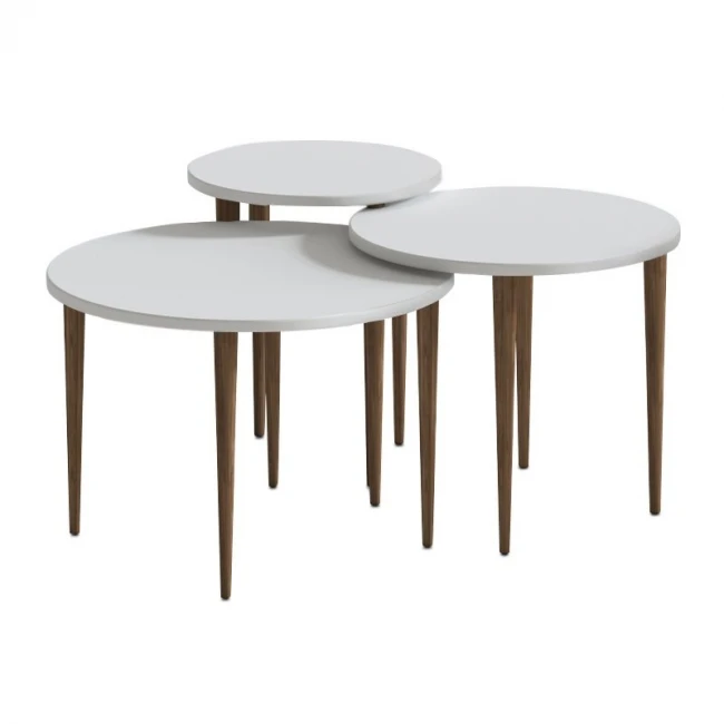 Τραπεζάκι σαλονιού σετ 3 τμχ Nola Megapap χρώμα λευκό Ø60x46εκ.