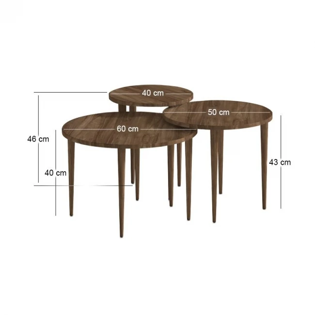 Τραπεζάκι σαλονιού σετ 3 τμχ Nola Megapap χρώμα καρυδί Ø60x46εκ.