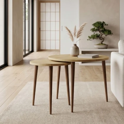 Τραπεζάκι σαλονιού σετ 2 τμχ Nola Megapap χρώμα sapphire oak Ø60x46εκ.