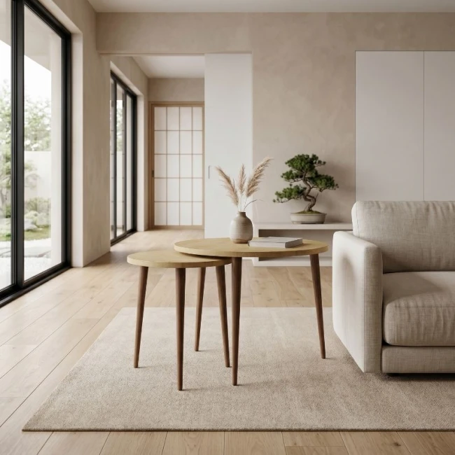 Τραπεζάκι σαλονιού σετ 2 τμχ Nola Megapap χρώμα sapphire oak Ø60x46εκ.