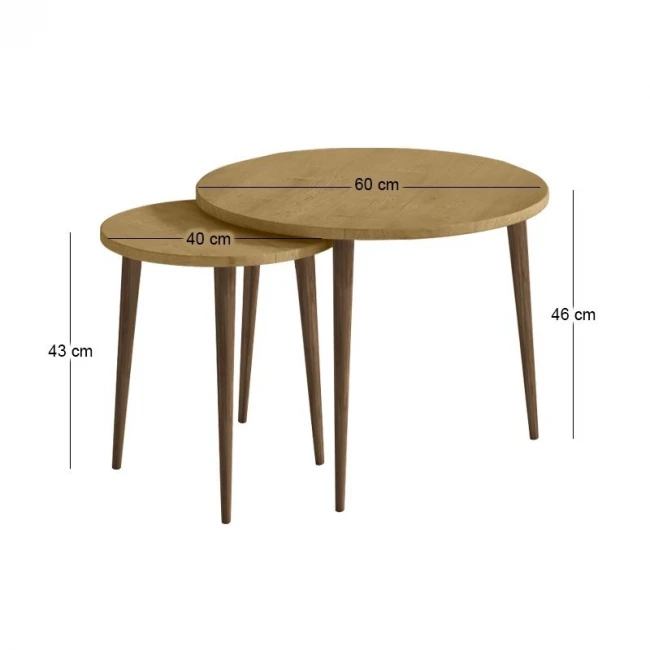 Τραπεζάκι σαλονιού σετ 2 τμχ Nola Megapap χρώμα sapphire oak Ø60x46εκ.