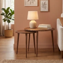 Τραπεζάκι σαλονιού σετ 2 τμχ Nola Megapap χρώμα καρυδί Ø60x46εκ.